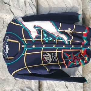 Nautical Theme Vintage Cardigan Sweater Tess Designs Bermuda XL